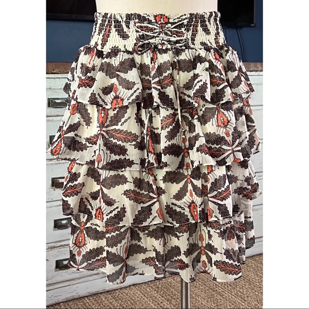 Anthropologie Let Me Be Lace-Up Ruffled Mini Skirt XL